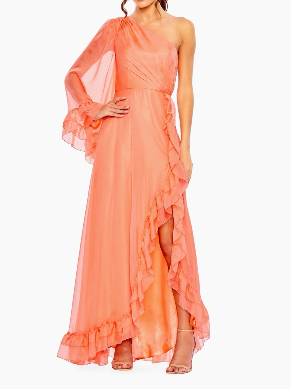 Mac Duggal leena one-shoulder light coral chiffon fabric with asymmetrical 6